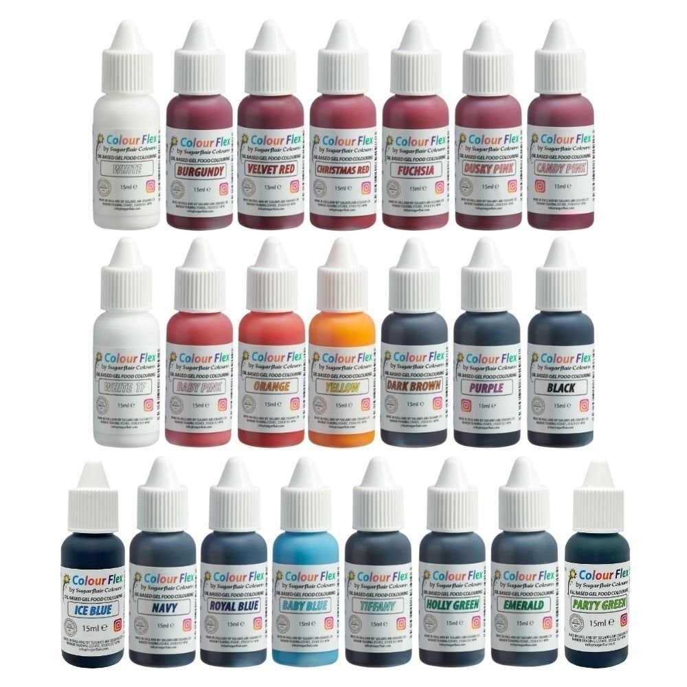 Sugarflair Colour Flex Oil Based Food Colouring Gel 15ml - All Colour