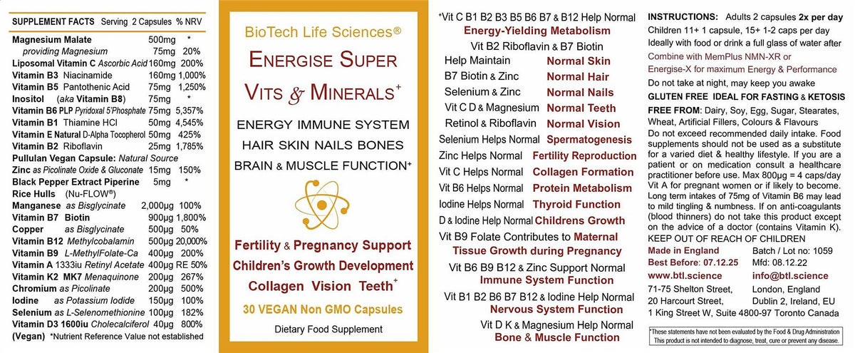 BioTech Life Sciences Energise Super Vitamins & Minerals - worlds strongest