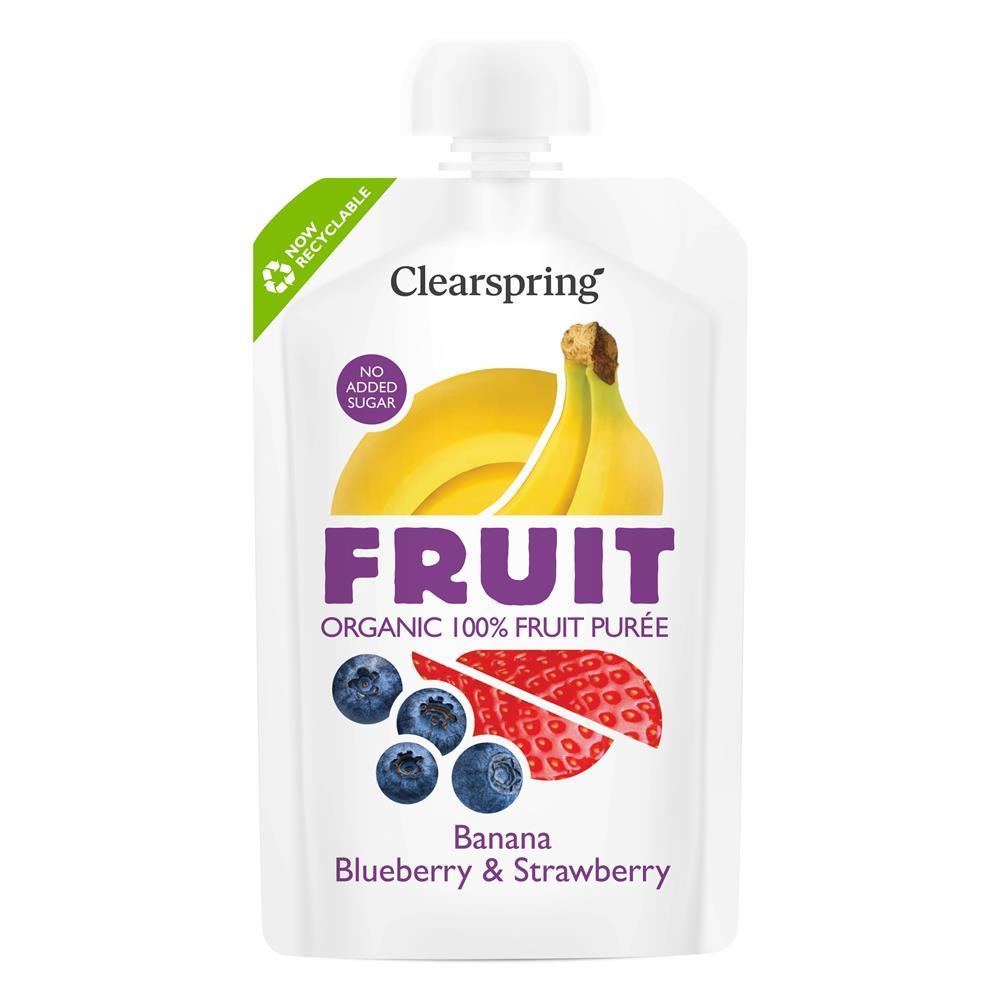 Clearspring Organic FRUIT 100% Fruit Puree Banana Blue/Strawberry 10 - 6 Pack
