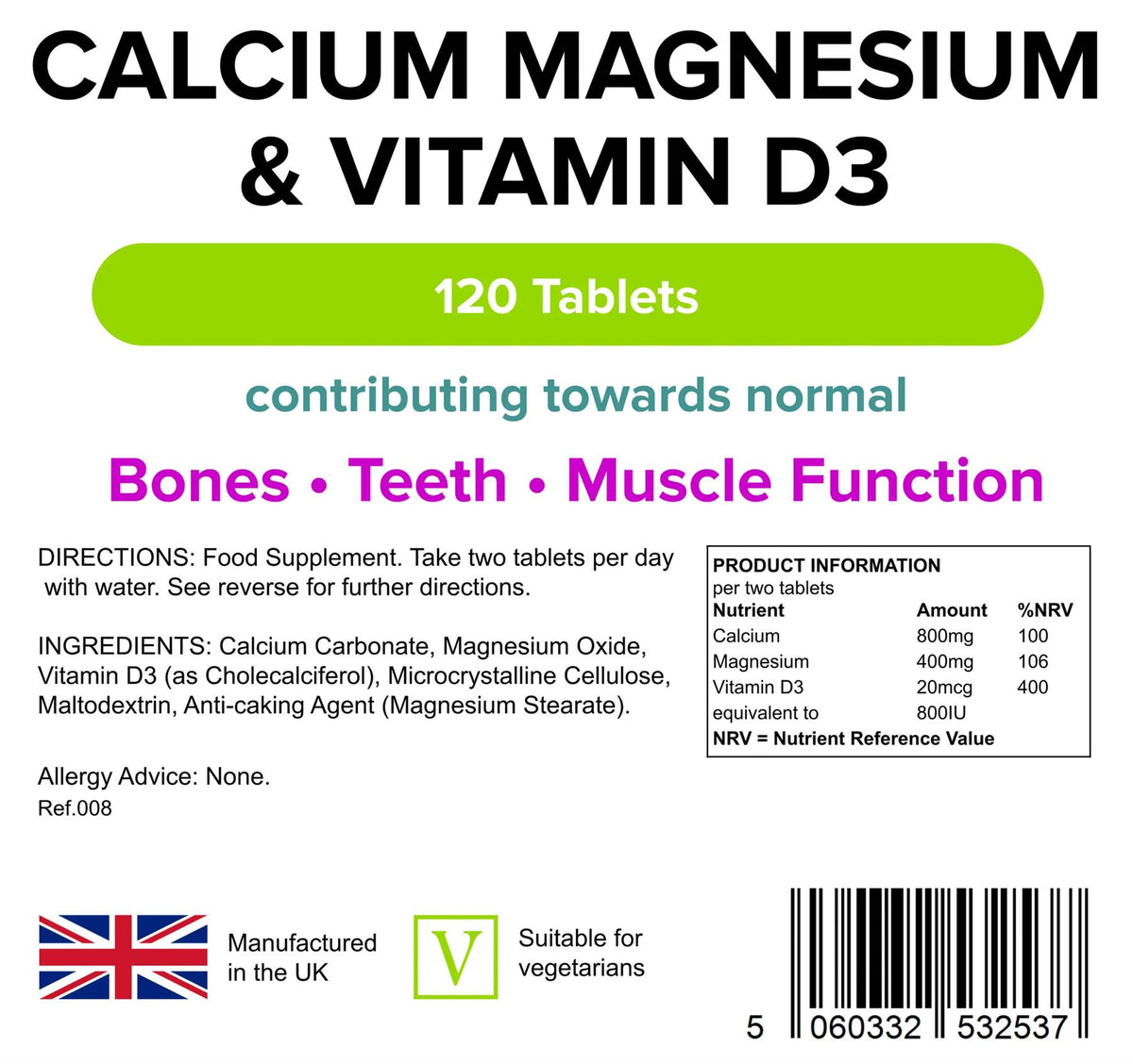 Lindens Calcium Magnesium Vitamin D - 120 Tablets - image 2