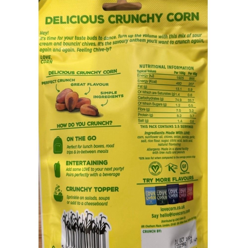 Love Corn Sour Cream & Chive Crunchy Corn 115g - 6 Pack