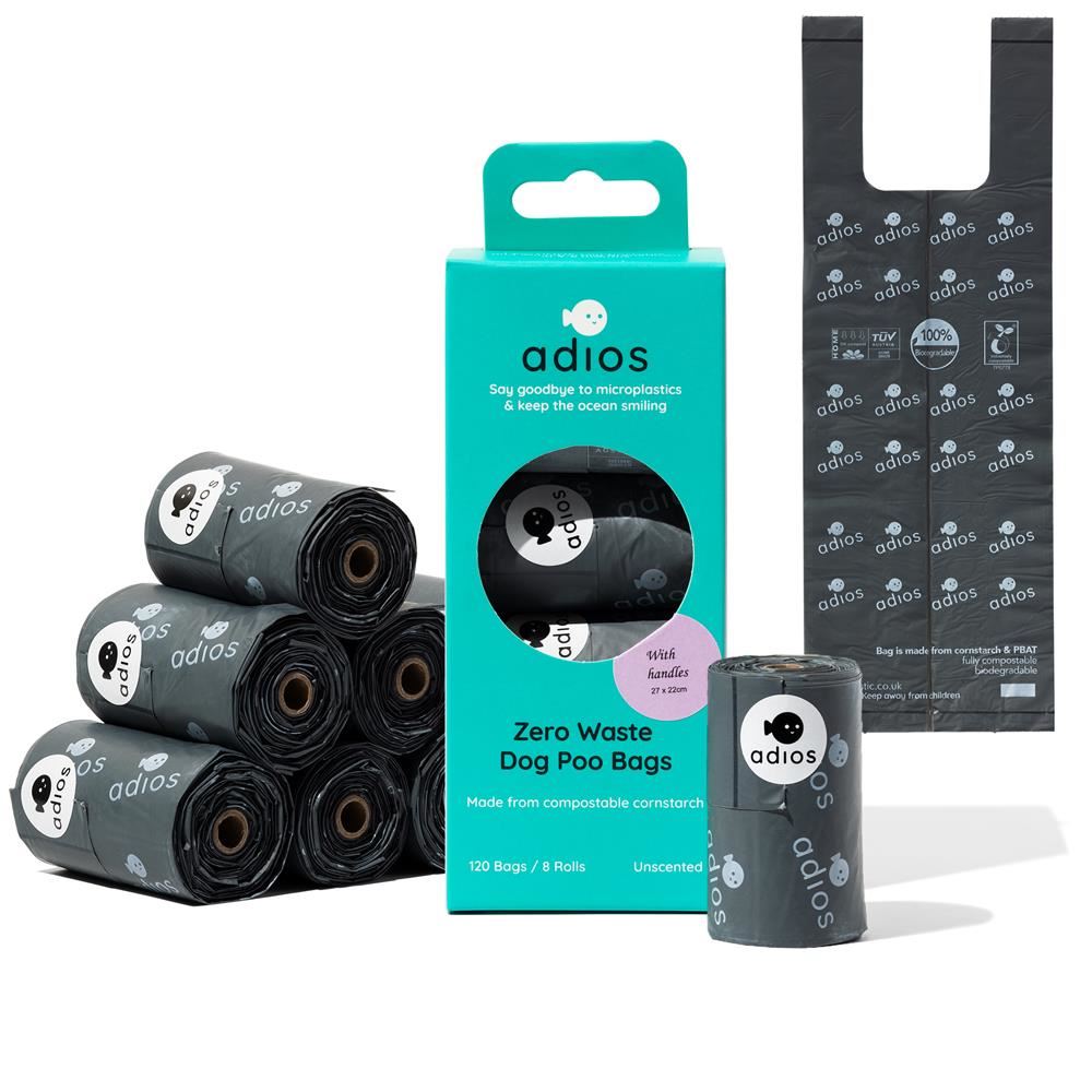 Adios Plastic 8 rolls in Grey 120 bags Handle on a Roll