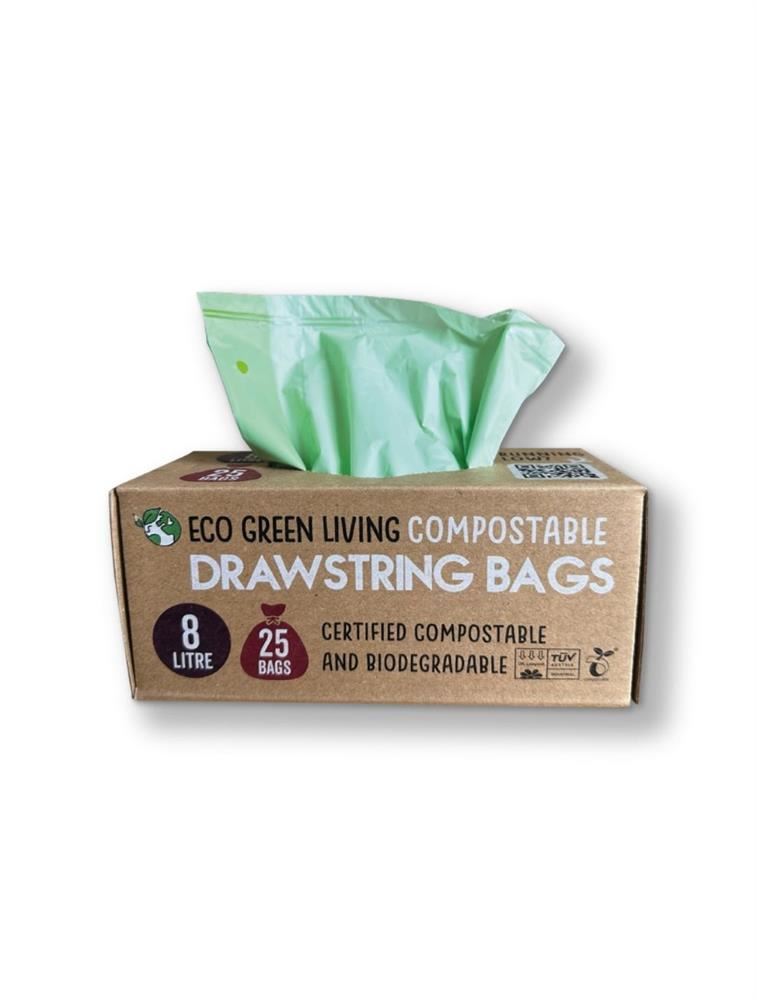 Eco Green Living Compostable Drawstring Bin Bags 8 Litre - 25 bags