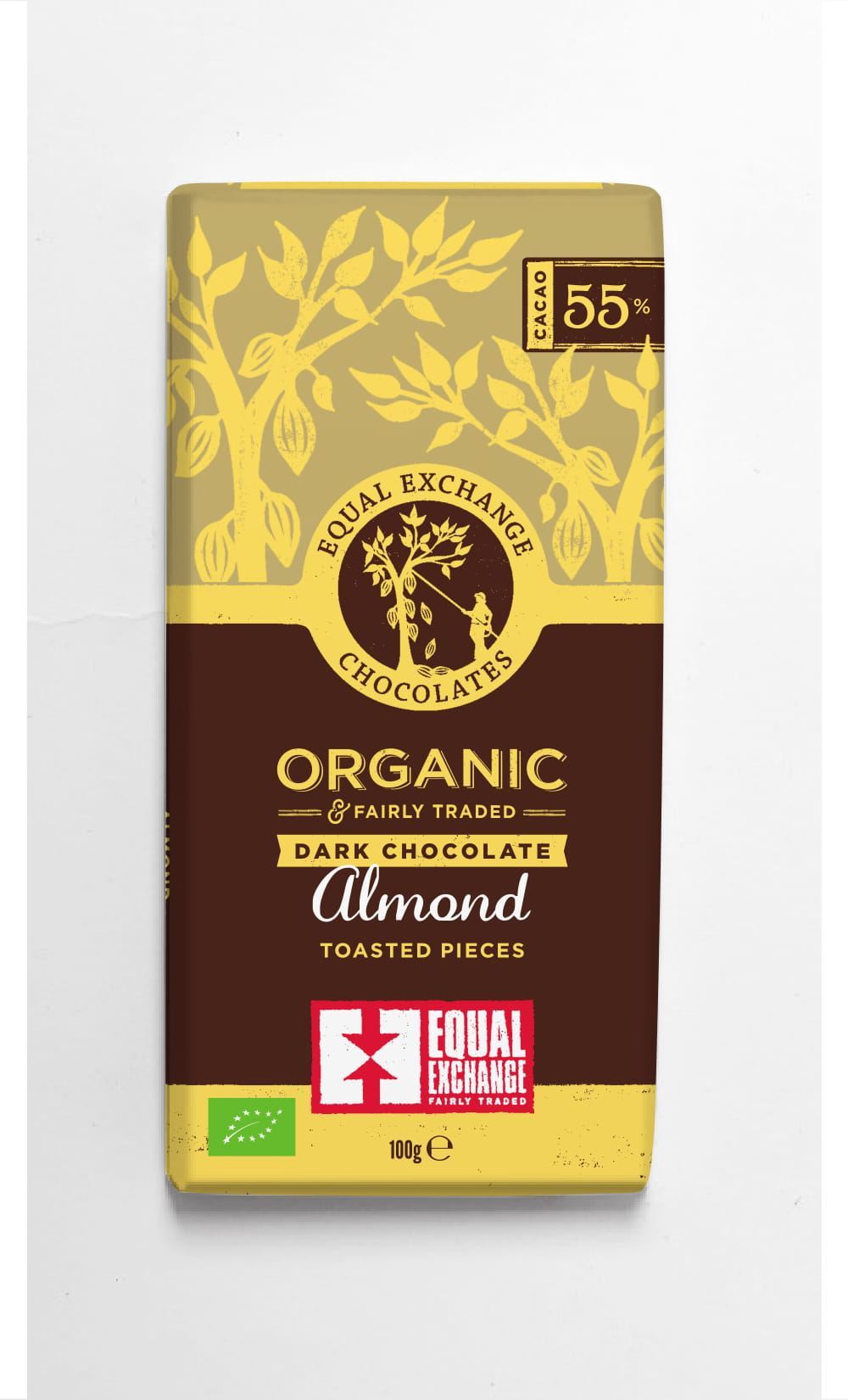 Equal Exchange Organic Fair Trade Almond Dark Chocolate (55%) 100g - 12 Pack