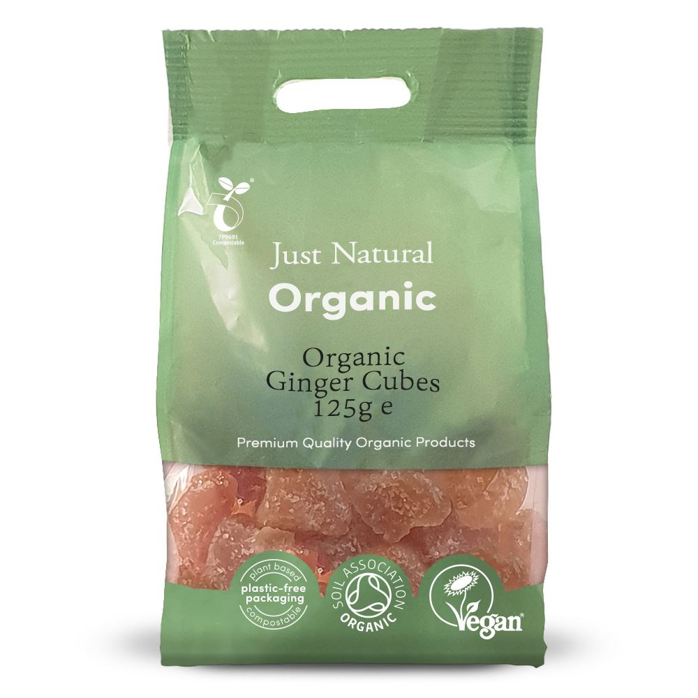 Just Natural Organic Organic Ginger Candied Cubes 125g