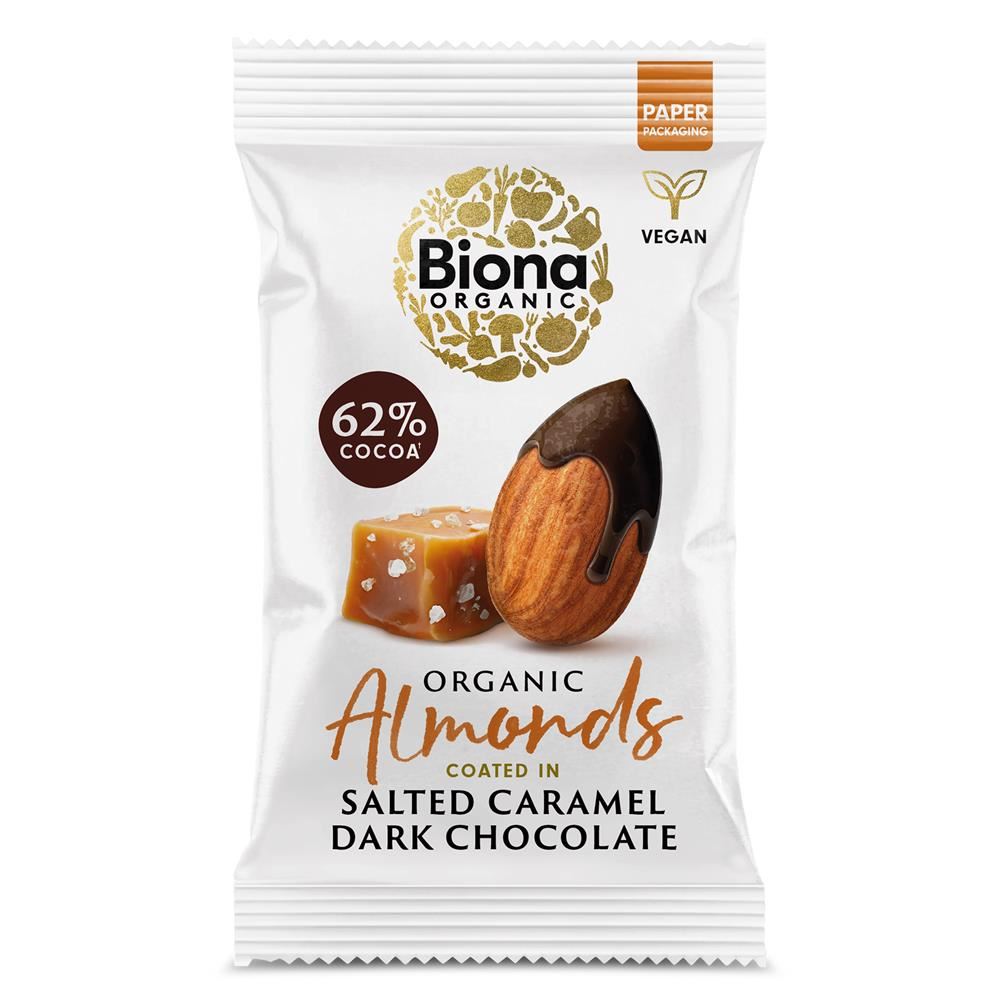 Biona Organic Dark Choc Salted Caramel Roasted Almonds 30g - 10 Pack