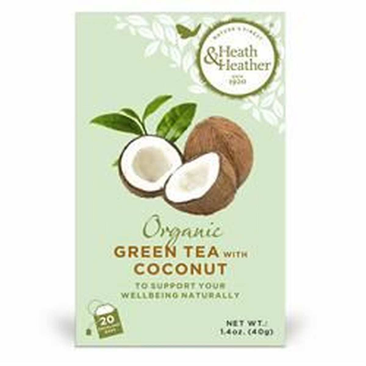 Heath And Heather Organic Green Tea & Coconut 20 Bags