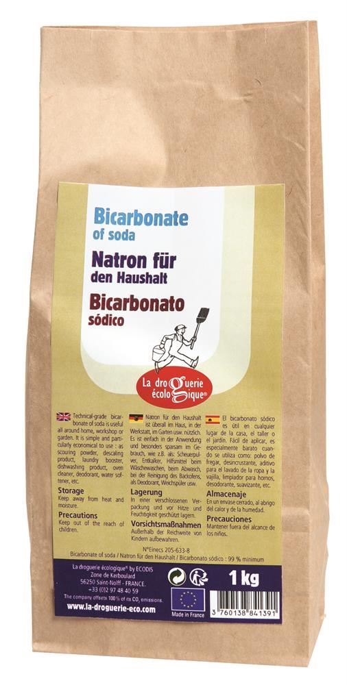 Food Alive Bicarbonate of soda 1 Kg in a recycled paper bag.