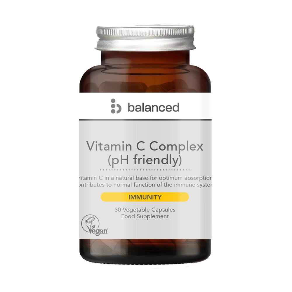 Balanced Vitamin C Complex (pH Friendly) 30 Veggie Caps - Reusable Bottle