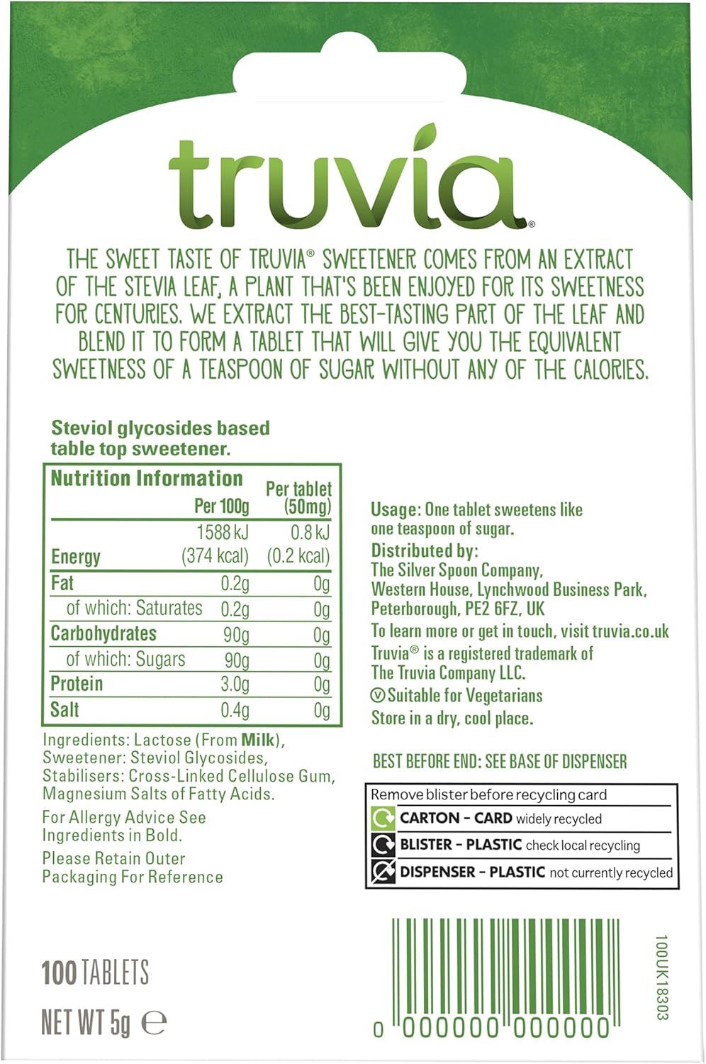 Truvia Original Calorie-Free Sweetener Tablets From Stevia Leaf 100 Tablets