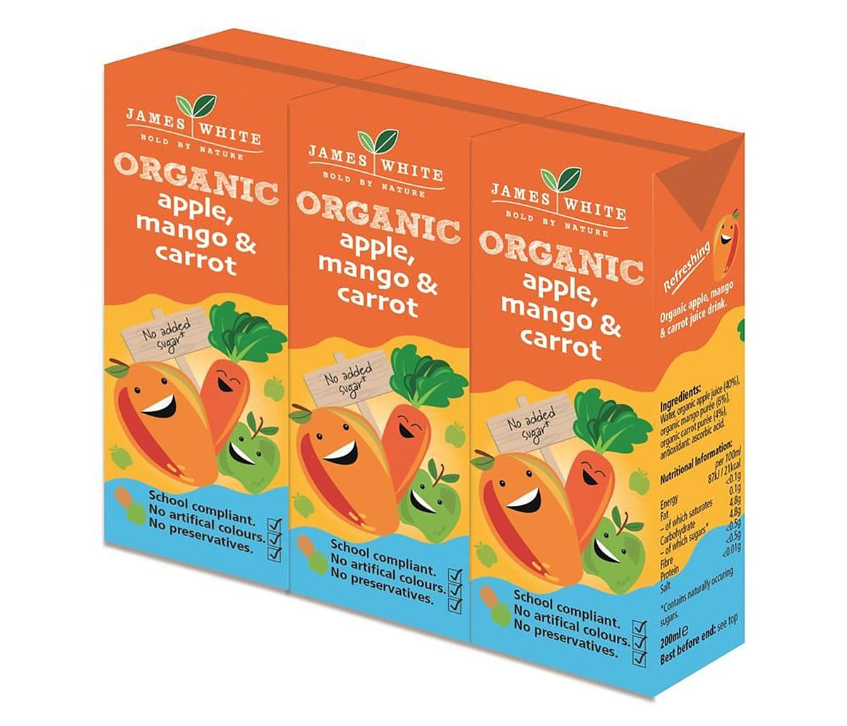 James White Organic Apple Mango & Carrot Juice Drink 3 x 200ml