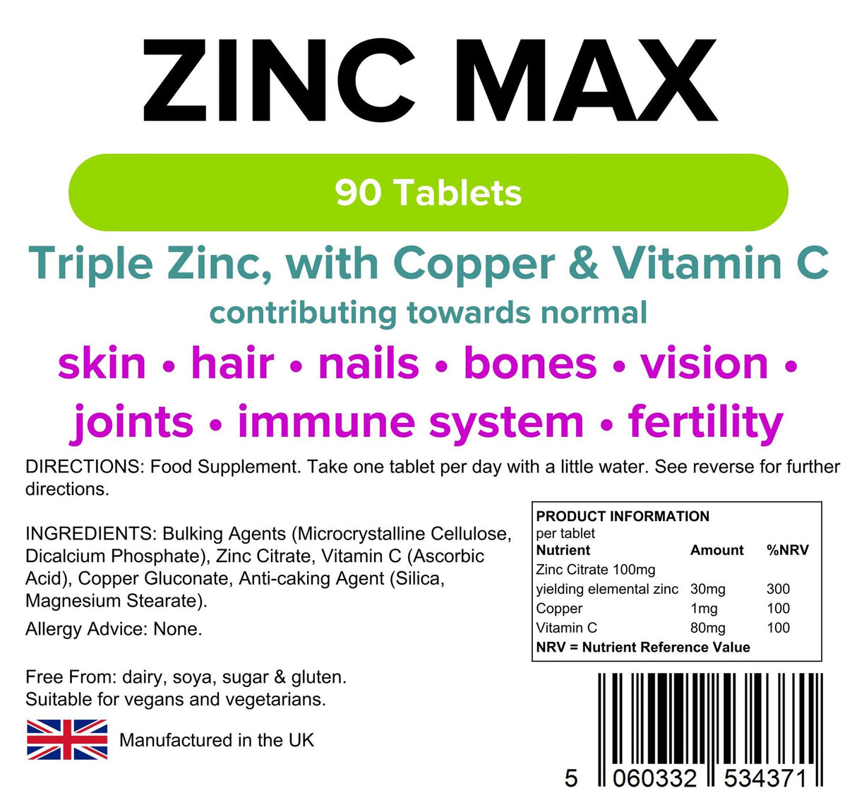 Lindens Zinc Max - 90 Tablets