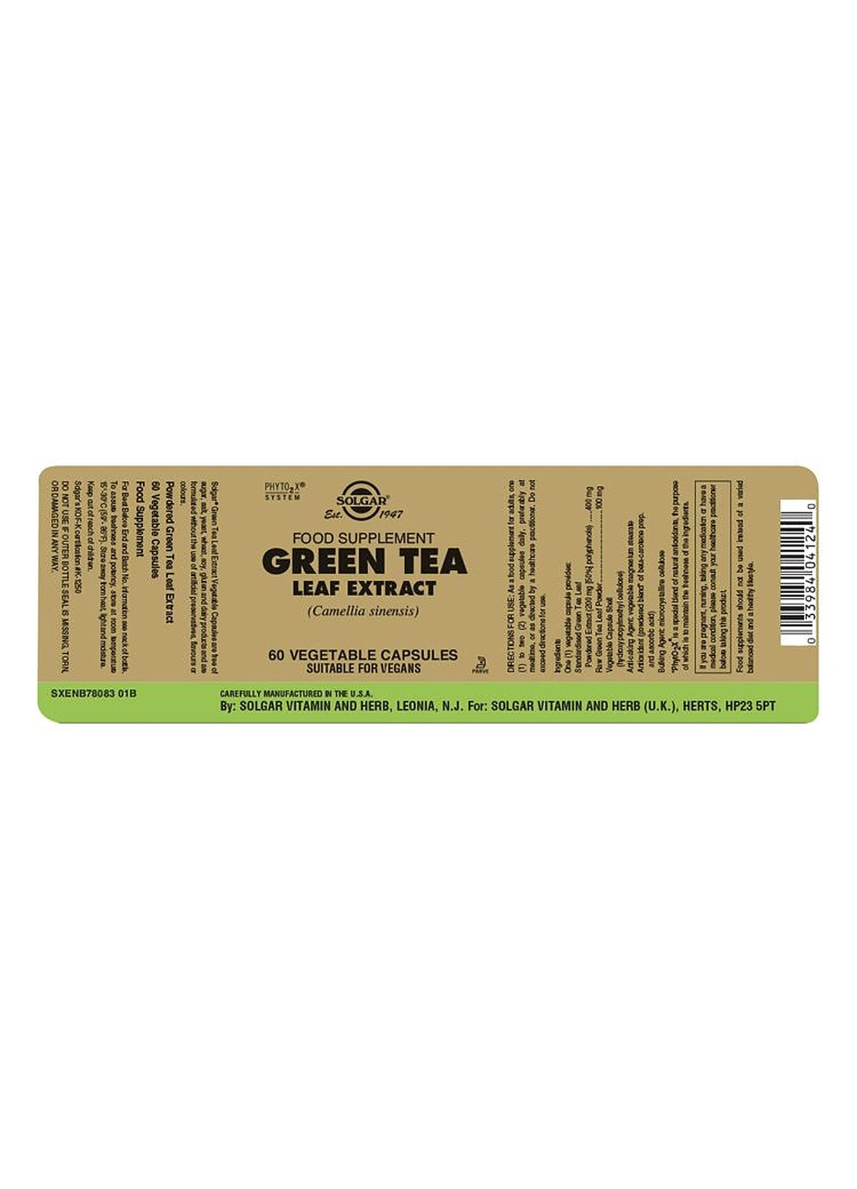 Solgar Green Tea Leaf Extract - 60 Vegicaps - image 3