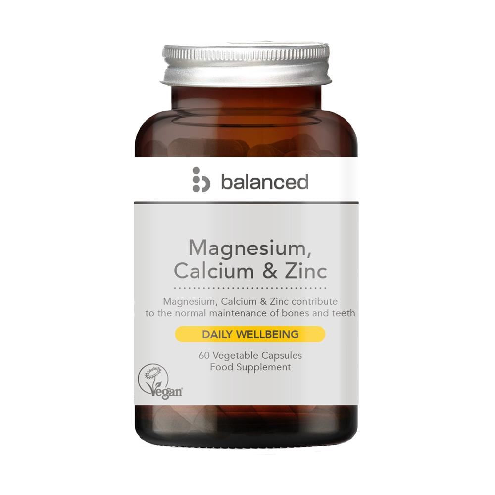 Balanced Magnesium Calcium & Zinc 60 Veggie Caps - Reusable Bottle