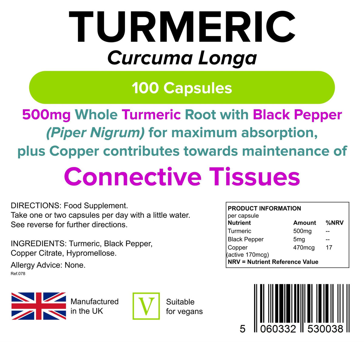 Lindens Turmeric and Black Pepper - 500mg Curcumin - 100 Capsules - image 2