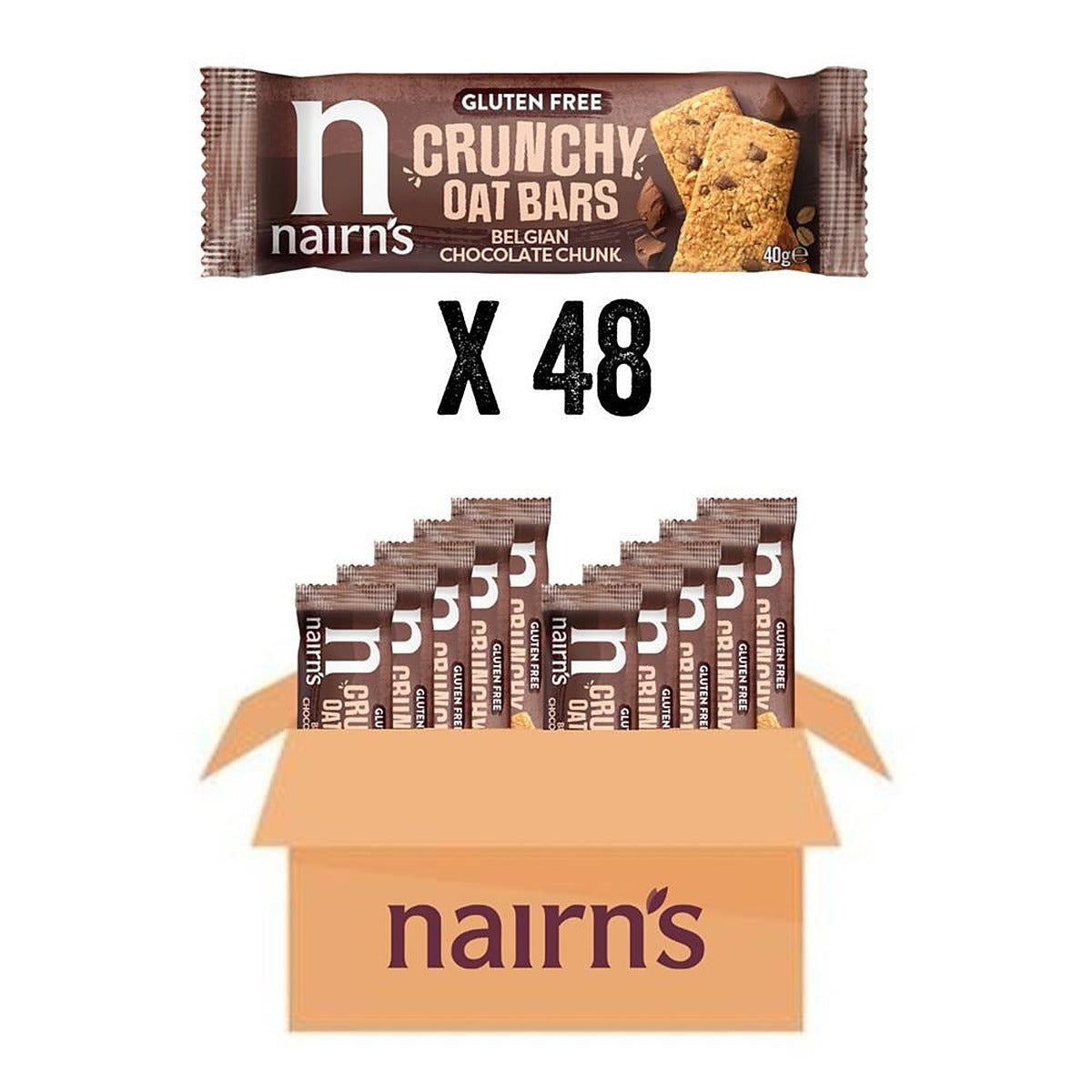 Nairns GF Belgian Chocolate Chunk Crunchy Oat Bars 48 x 40g bars