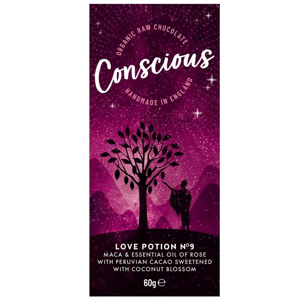 Conscious Chocolate Love Potion No.9 Raw Vegan Organic Chocolate 60g - 10 Pack