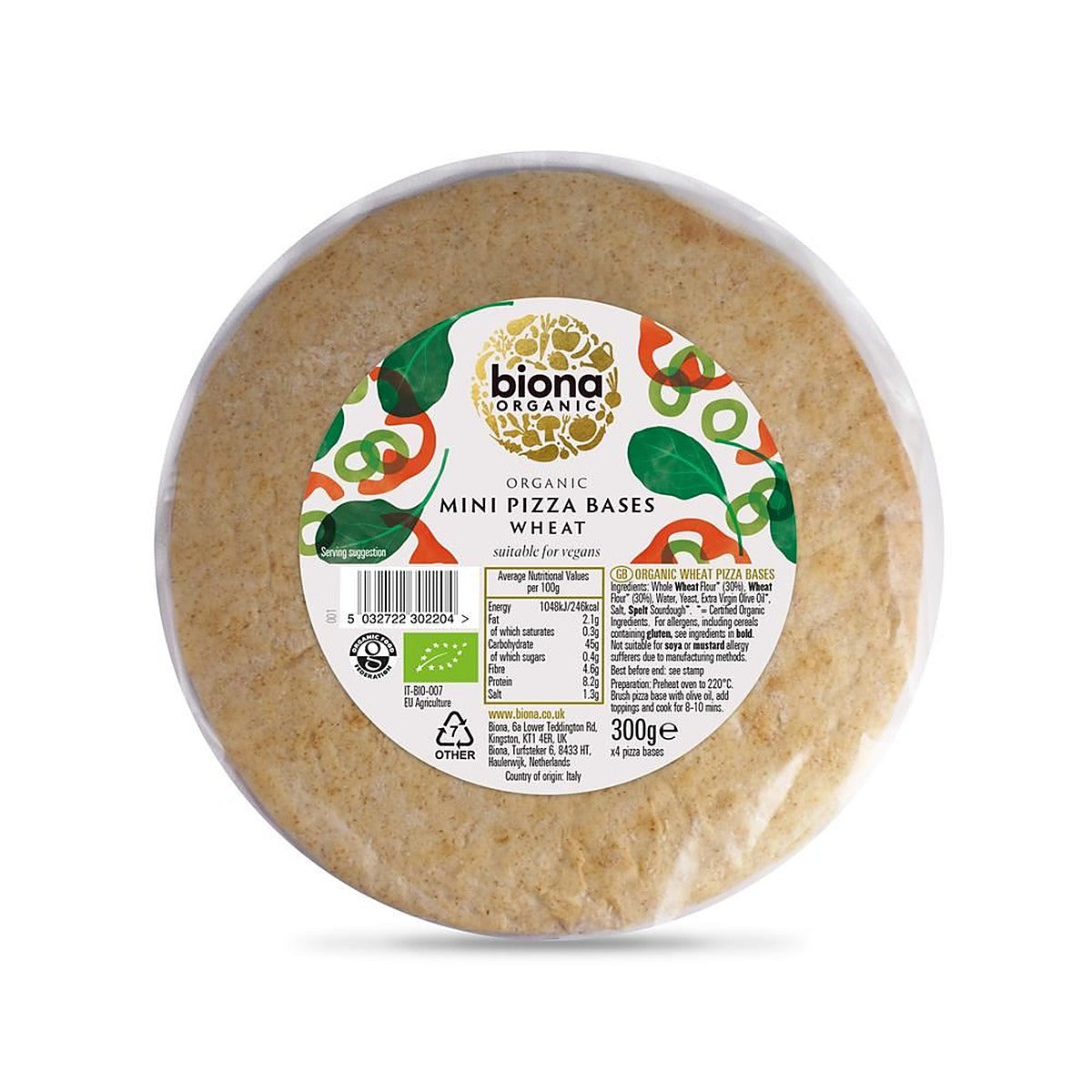 Biona Organic Mini Pizza Bases - Wheat - 4 bases per pack 300g