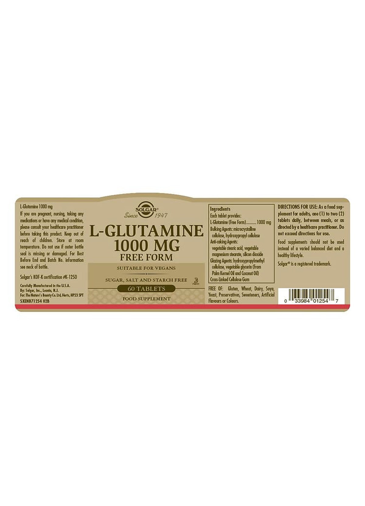 Solgar L-Glutamine 1000 mg - 60 Tablets - image 3