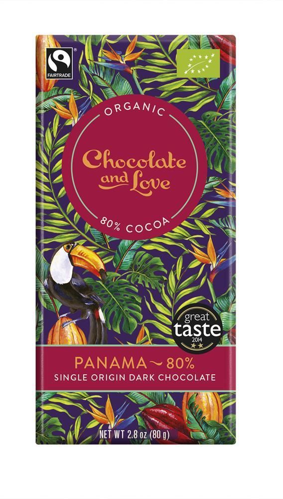 Chocolate Love Organic/Fairtrade extra dark Panama chocolate 80% 80g - 14 Pack