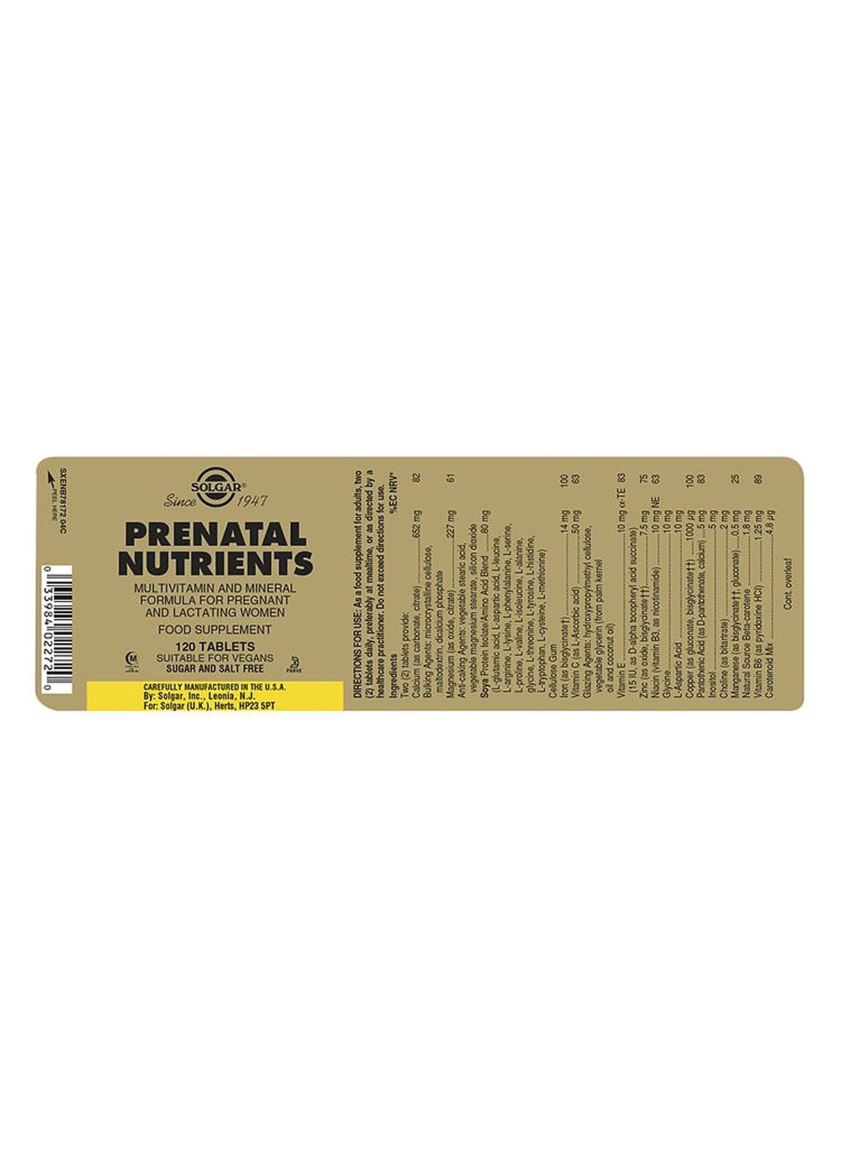 Solgar Prenatal Nutrients - 120 Tablets - image 3