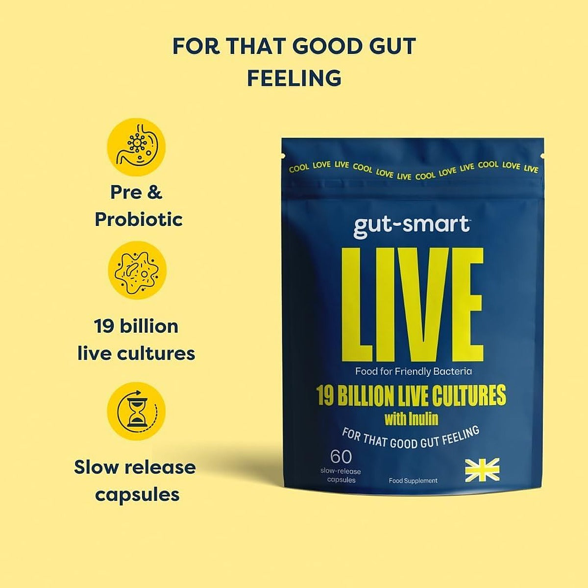 Gut-Smart Live 19 Billion Live Cultures with Inulin - 60 Capsules - image 2