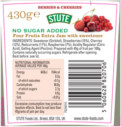 Stute No Sugar Added Berries & Cherries Jam 430g - 2 Pack