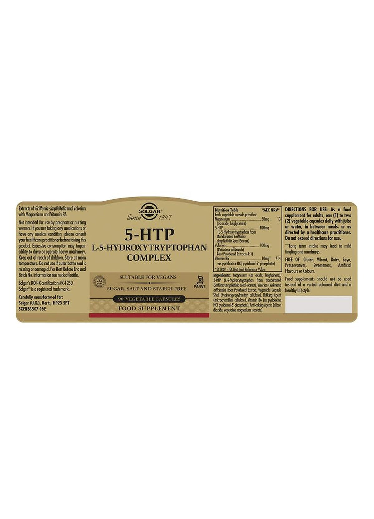 Solgar 5-HTP L-5-Hydroxytryptophan Complex - 90 Vegicaps - image 3