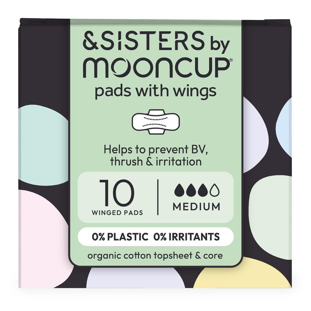 AND SISTERS Organic Cotton Pads With Wings Medium Absorbency (10 pack)