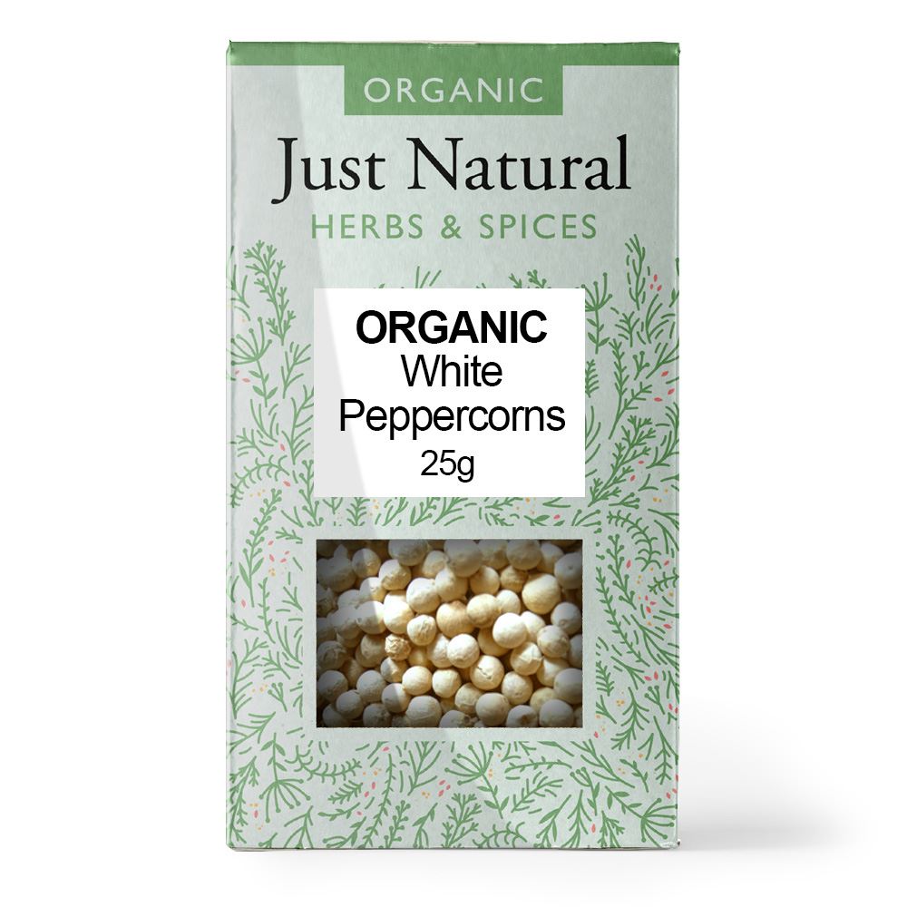 Just Natural Herbs Organic White Peppercorns (Box) 25g