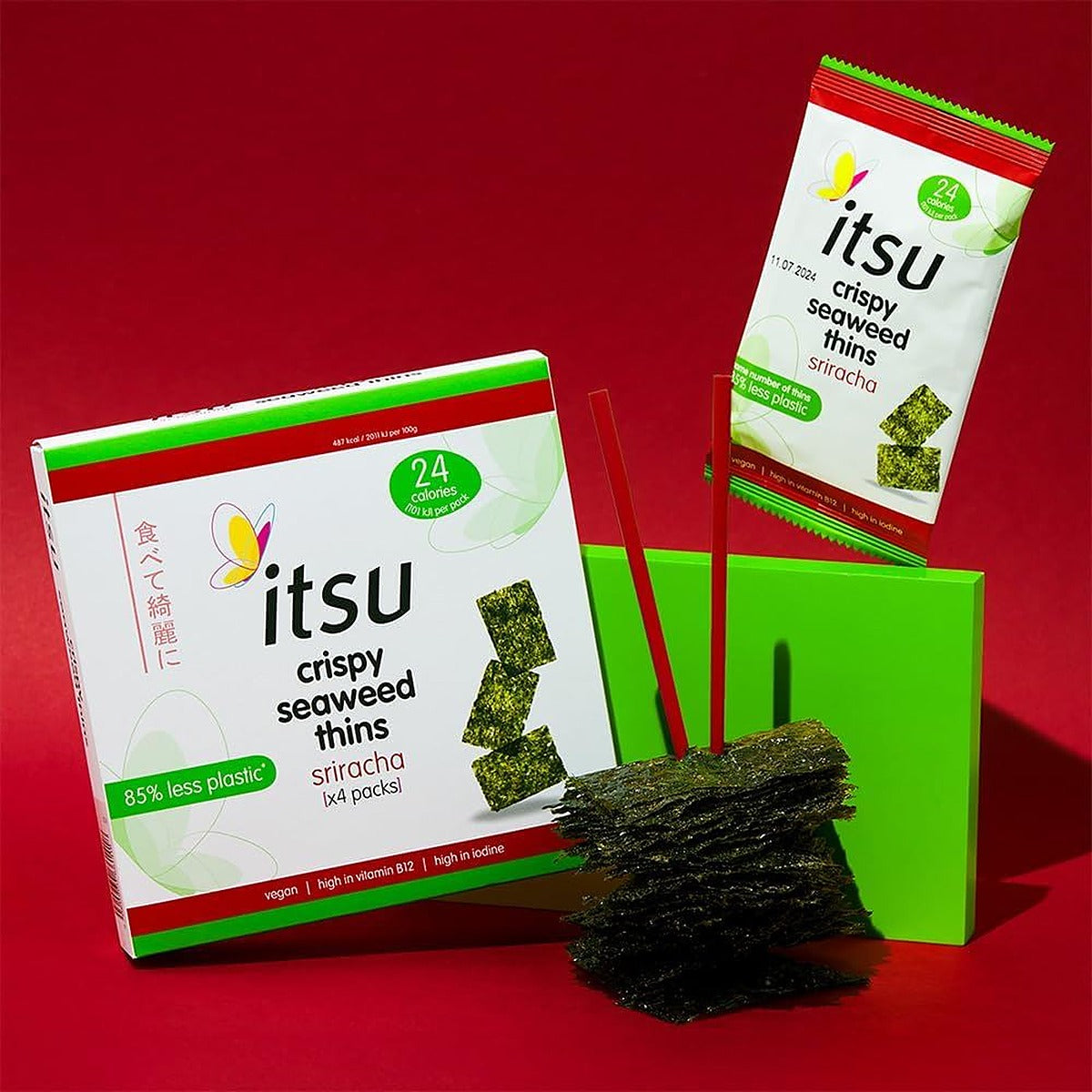 Itsu Crispy Sriracha Flavour Seaweed Thins Snack 5g - Pack of 32 - image 3