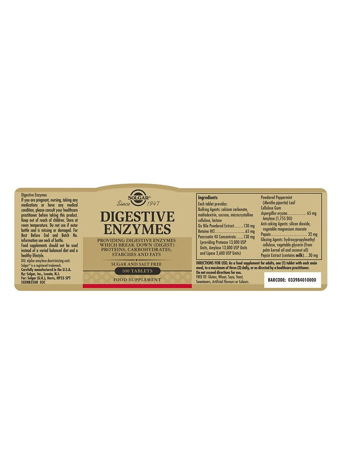 Solgar Digestive Enzymes - 100 Tablets - image 3