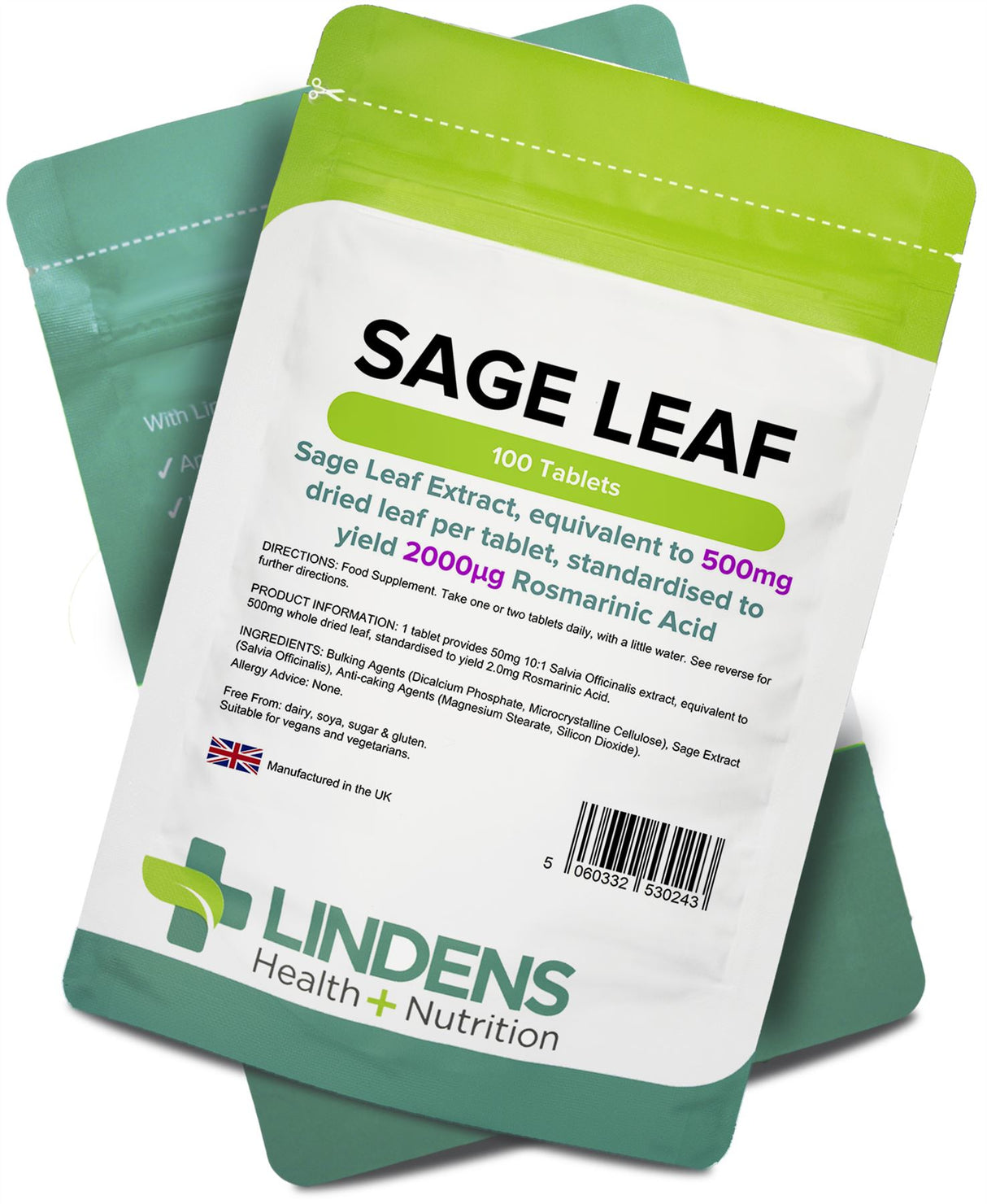 Lindens Sage Leaf 500mg - 100 Tablets
