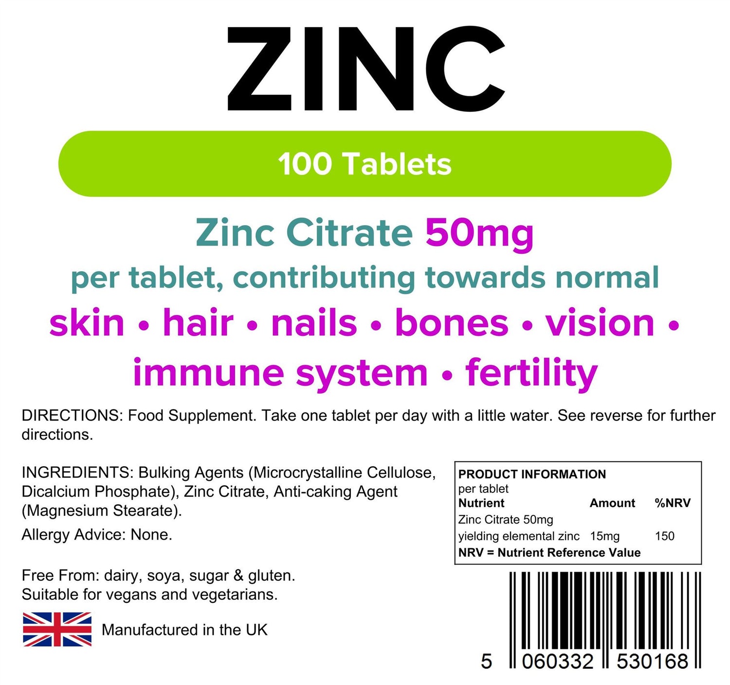 Lindens Zinc Citrate 50mg - 100 Tablets