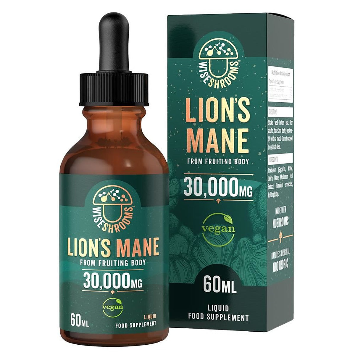Wiseshrooms Lions Mane Mushroom 30000mg - 60ml Vegan Liquid