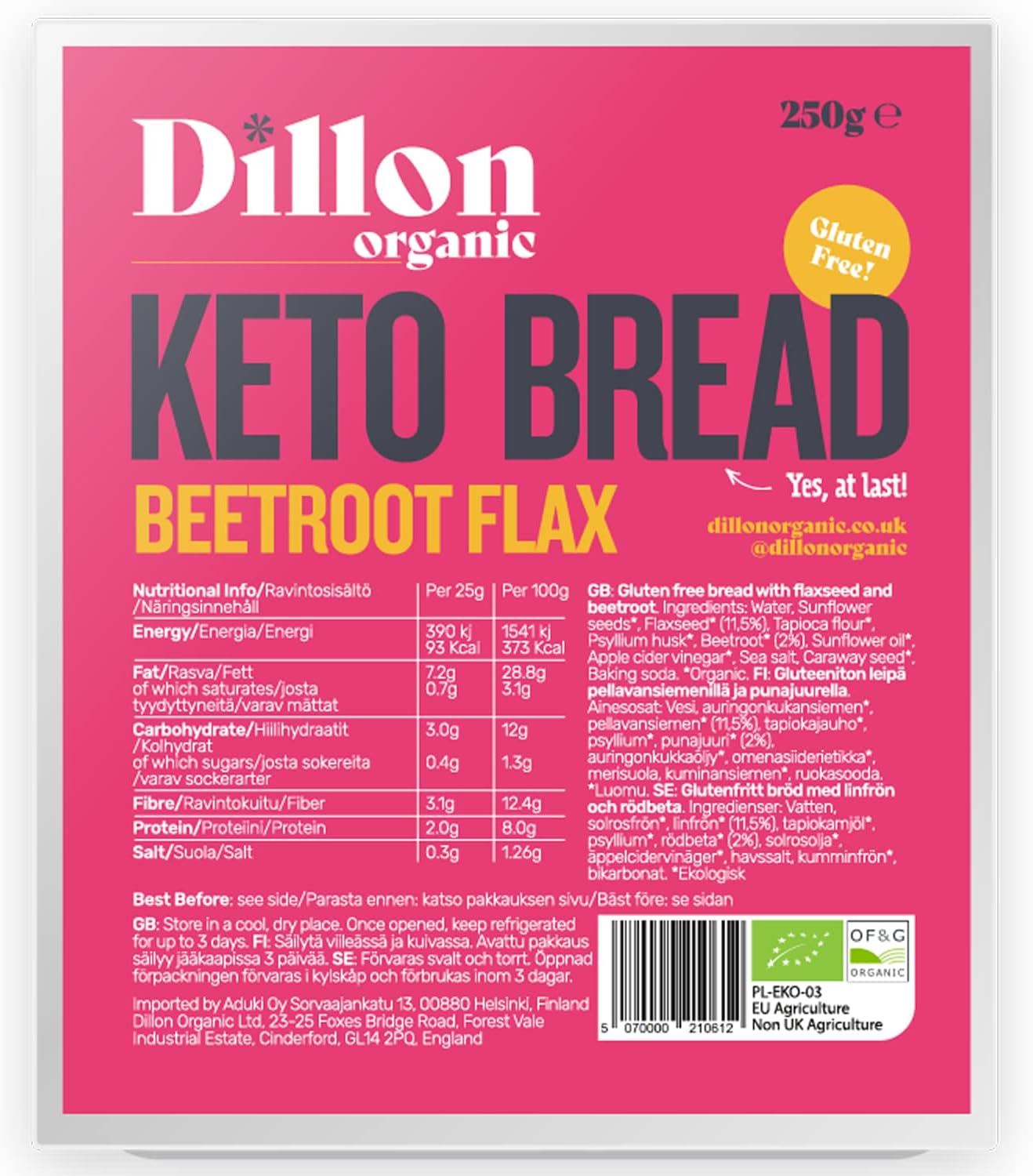 Dillon Organic Beetroot Flax Keto Bread 275g - Pack of 6