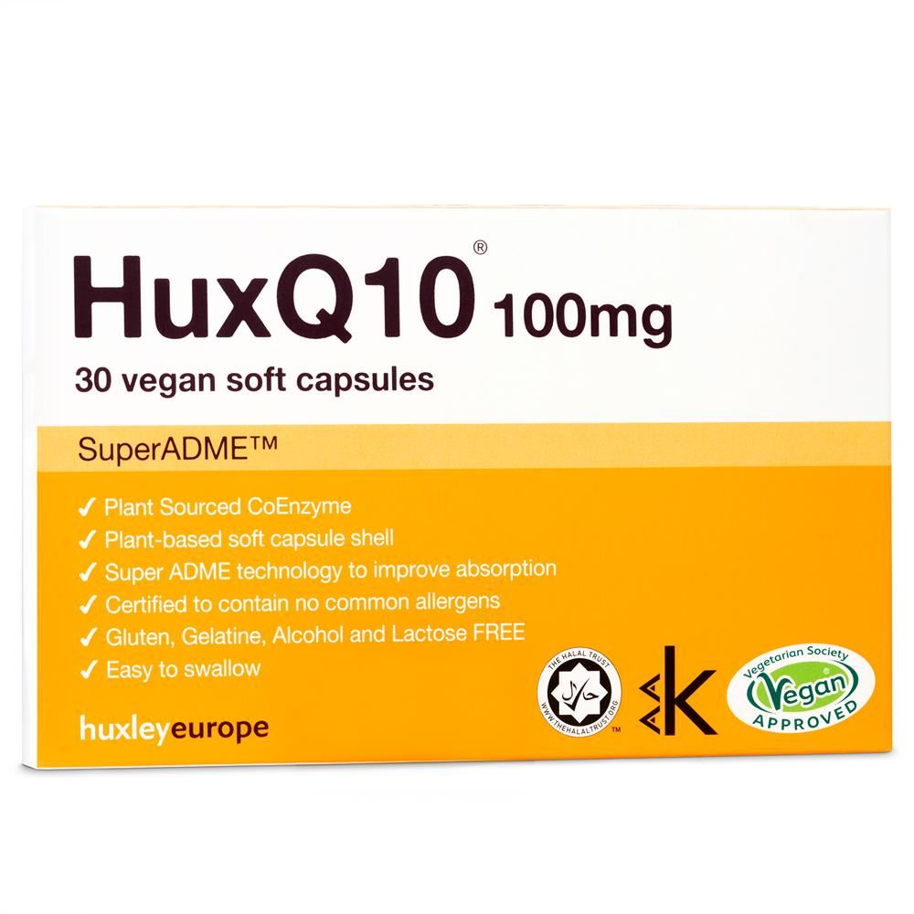 Huxley Europe HuxQ10 100mg Co Enzyme Q10 Vegan Halal Kosher 30 soft capsules