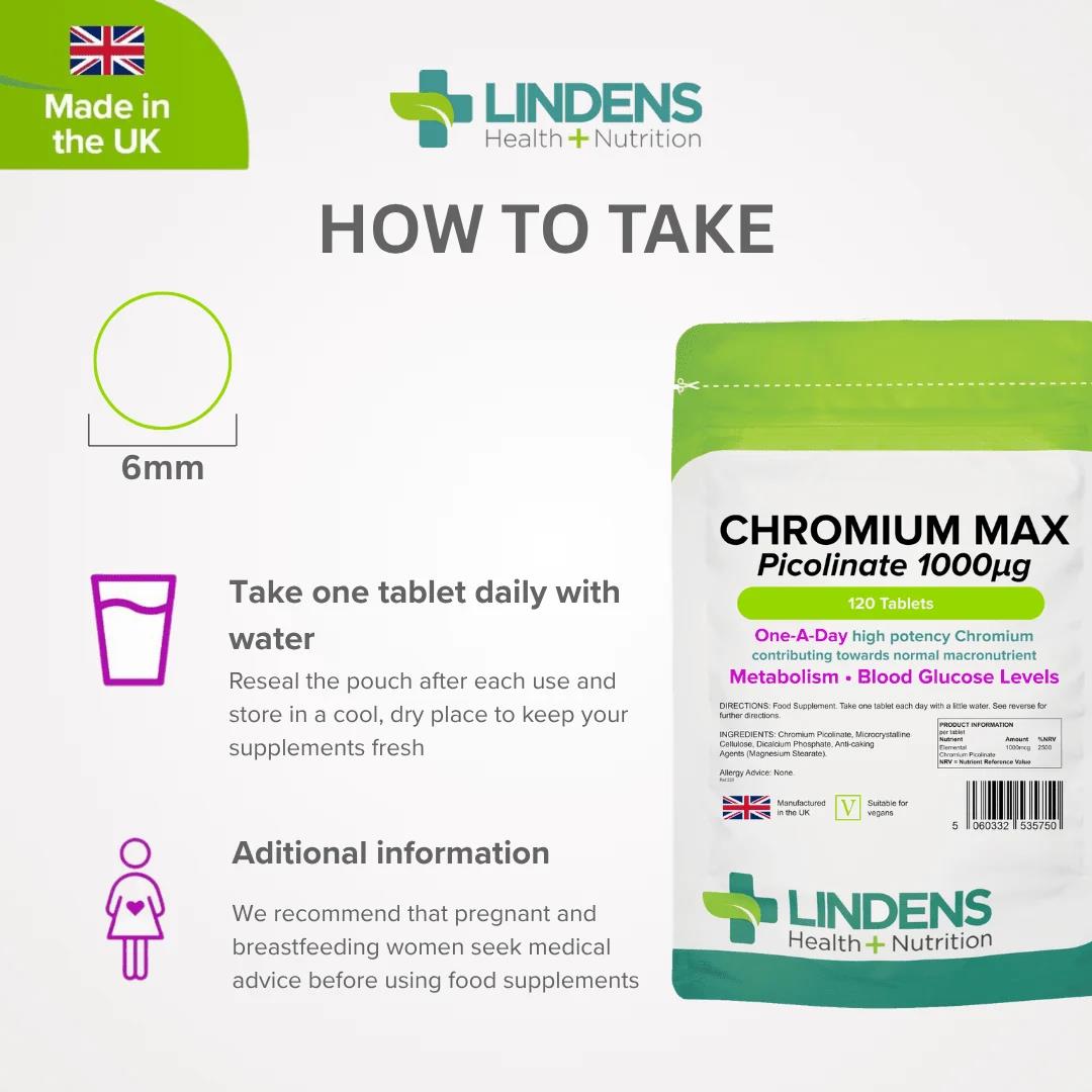 Lindens Chromium Max 1000mcg - 120 Tablets - image 4