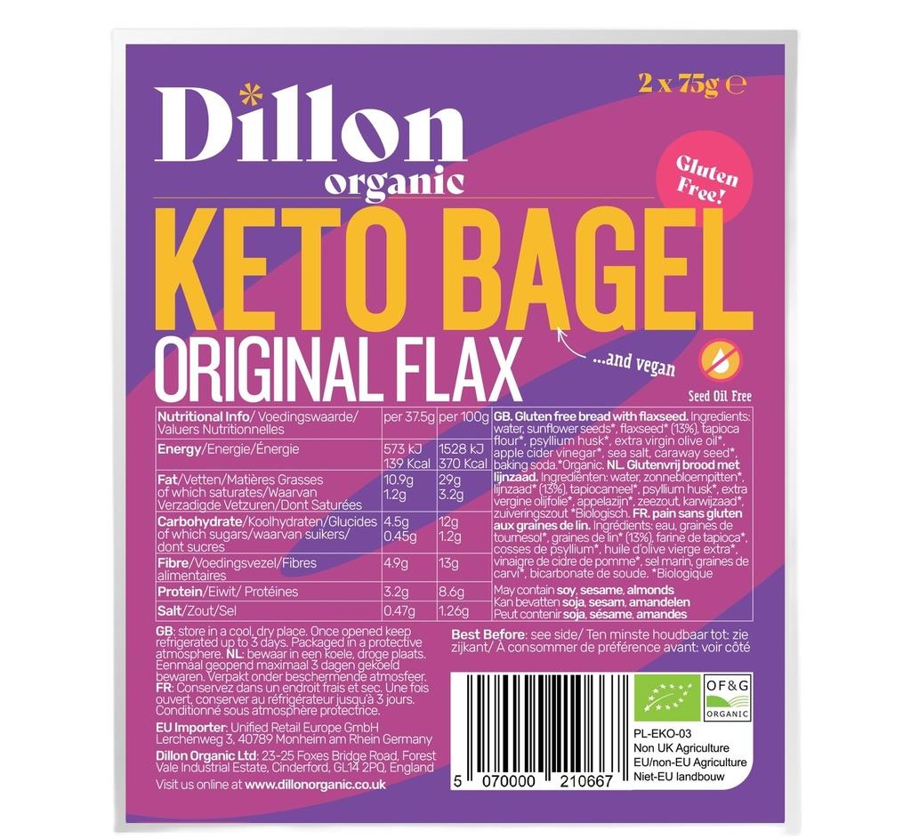 Dillon Organic Gluten Free Keto Bagel - Original Flax (2x75g) - Pack of 6