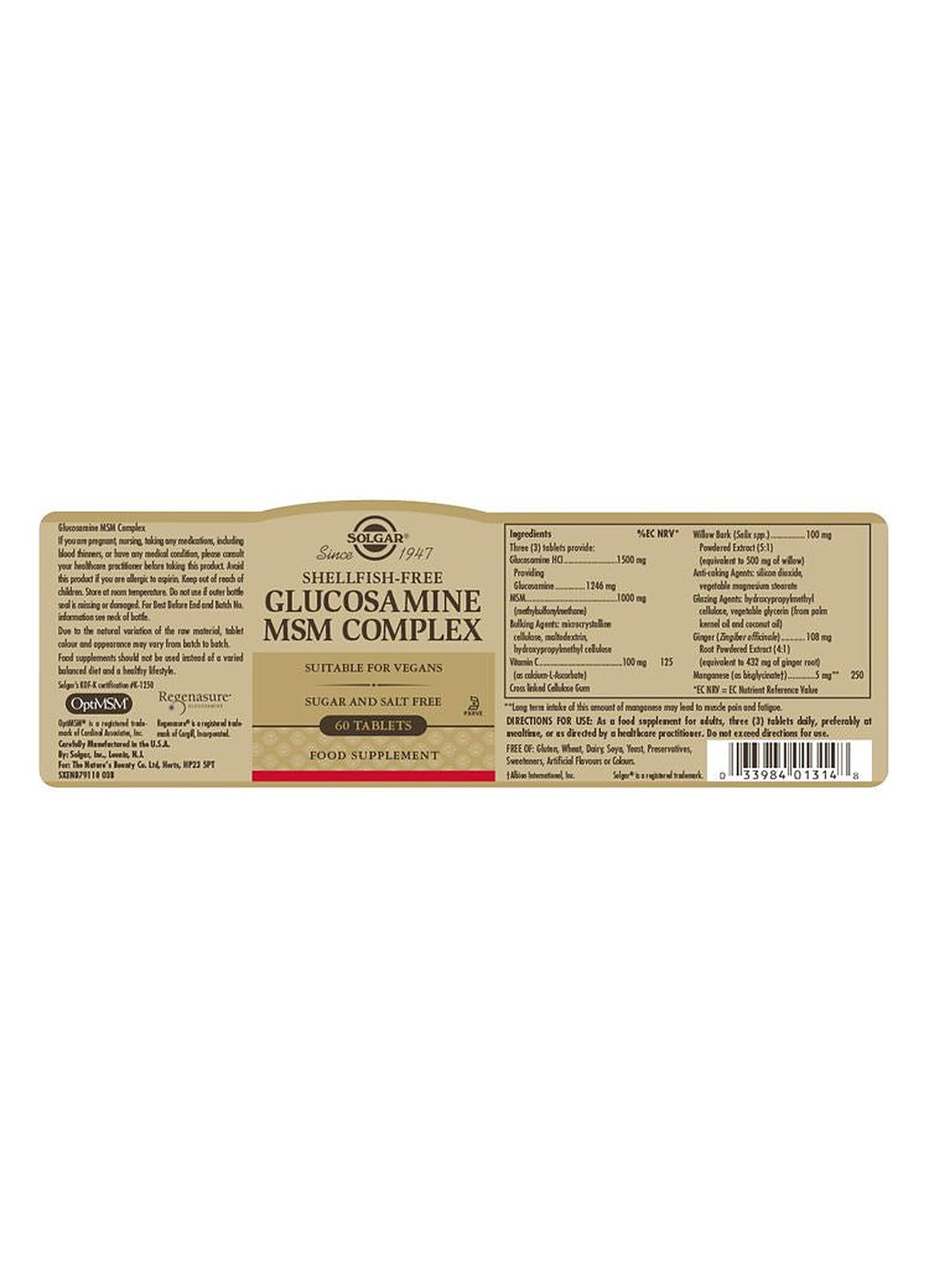 Solgar Glucosamine MSM Complex - 60 Tablets - image 3
