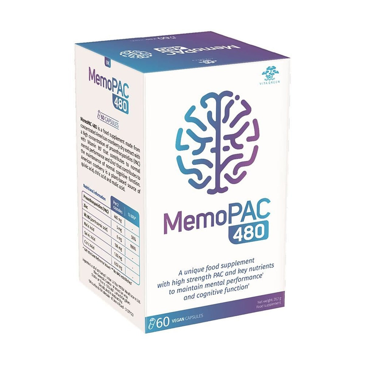 Cysticlean MemoPAC 480 with 480mg of PAC and key ingredients 60 capsules