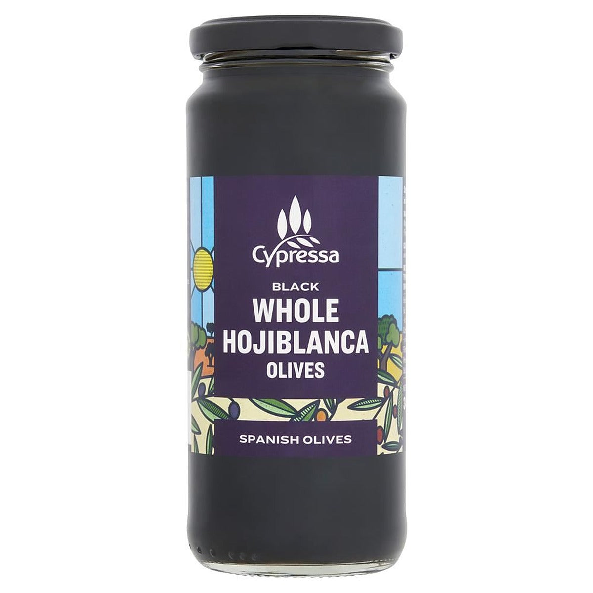Cypressa Whole Black Olives - Stone-in black olives in brine 340g