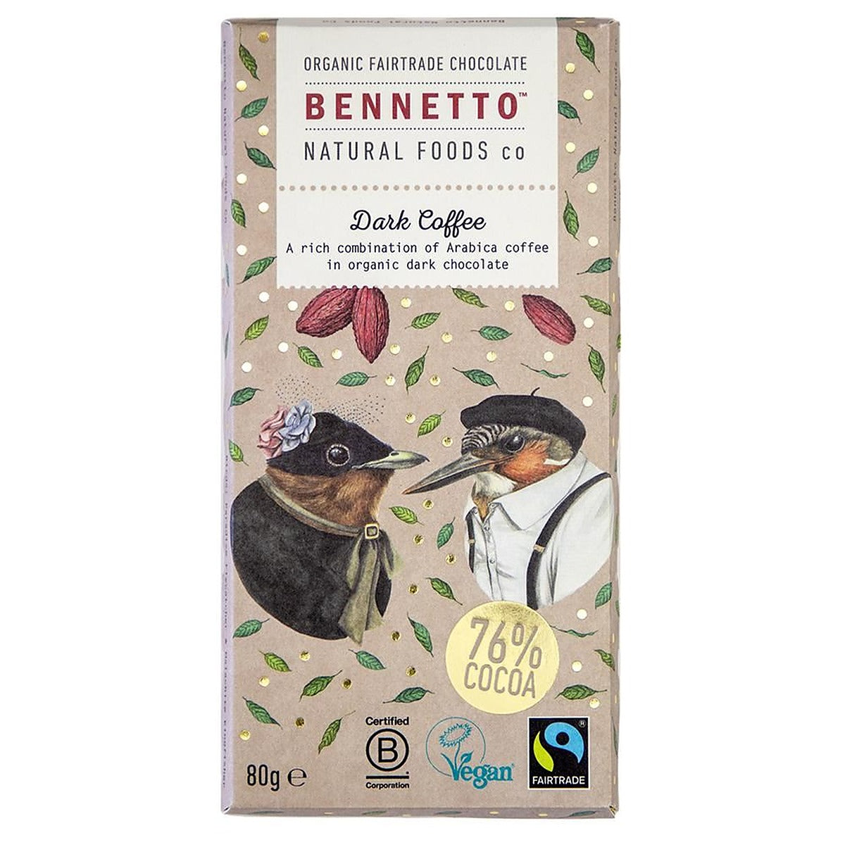 Bennetto Organic Chocolate Bar Dark Coffee 80g
