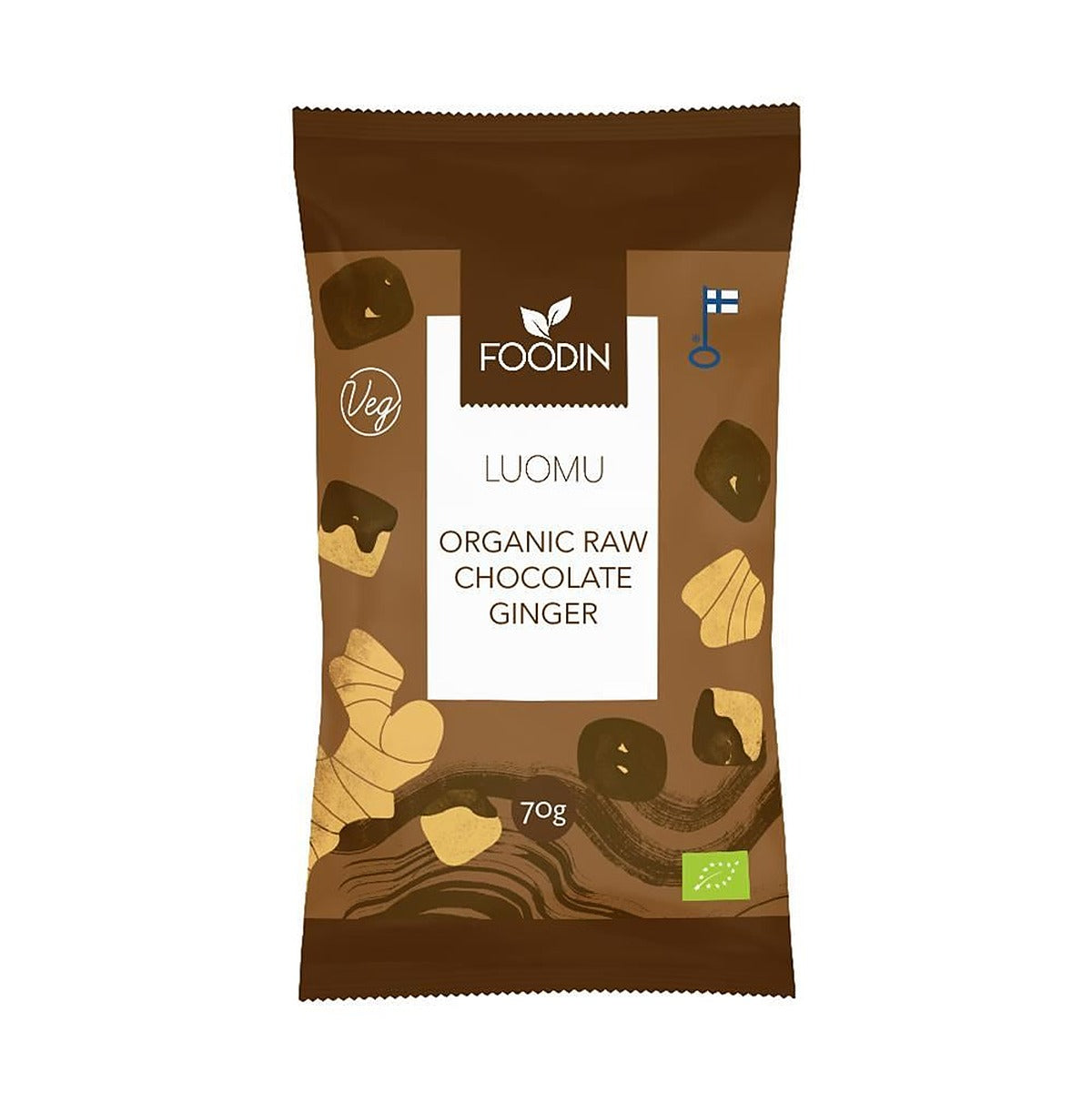 Foodin Organic Raw Chocolate Coated Ginger 70g - 8 Pack
