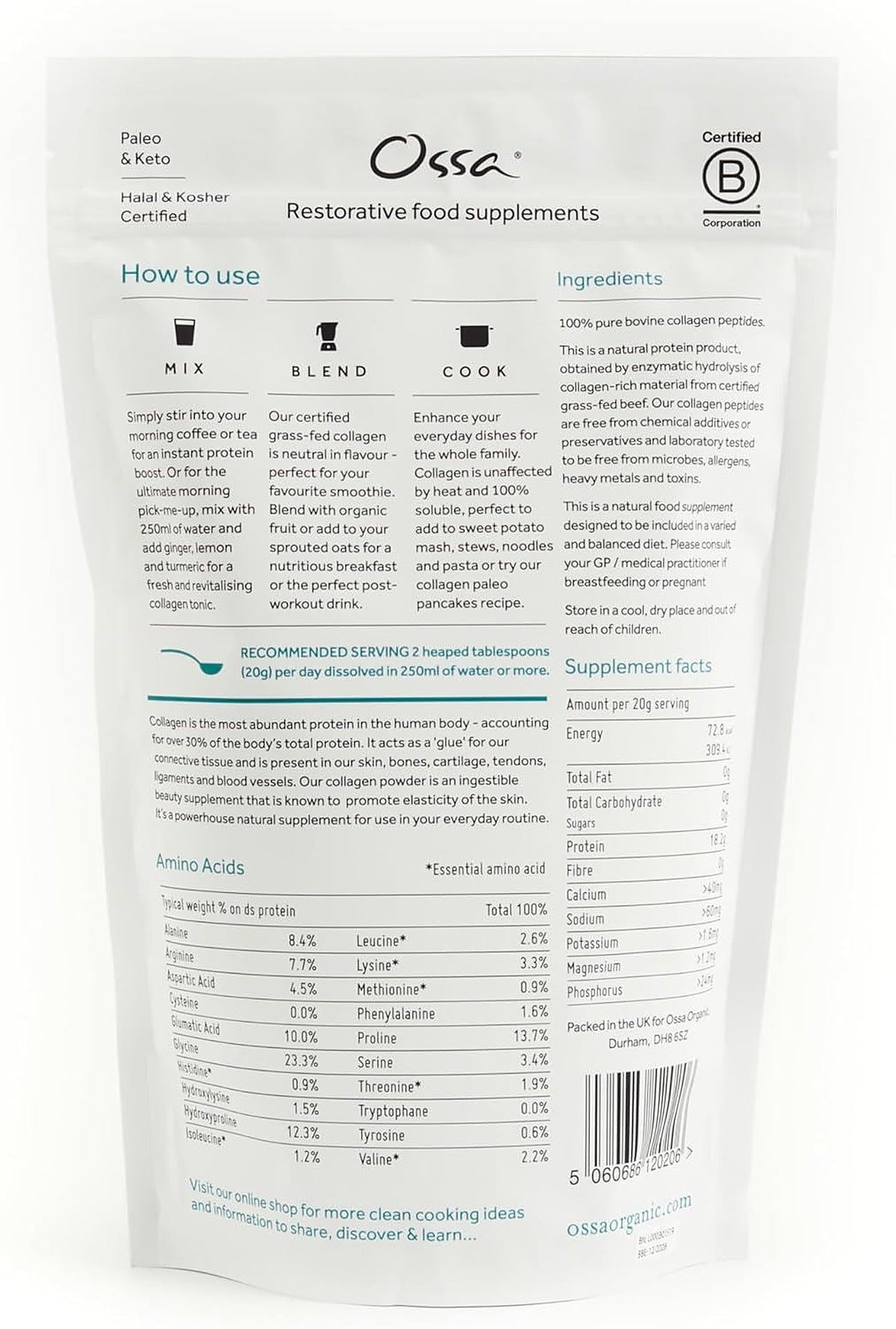 Ossa Organic Certified Grass Fed Collagen Peptides - 400g - image 2