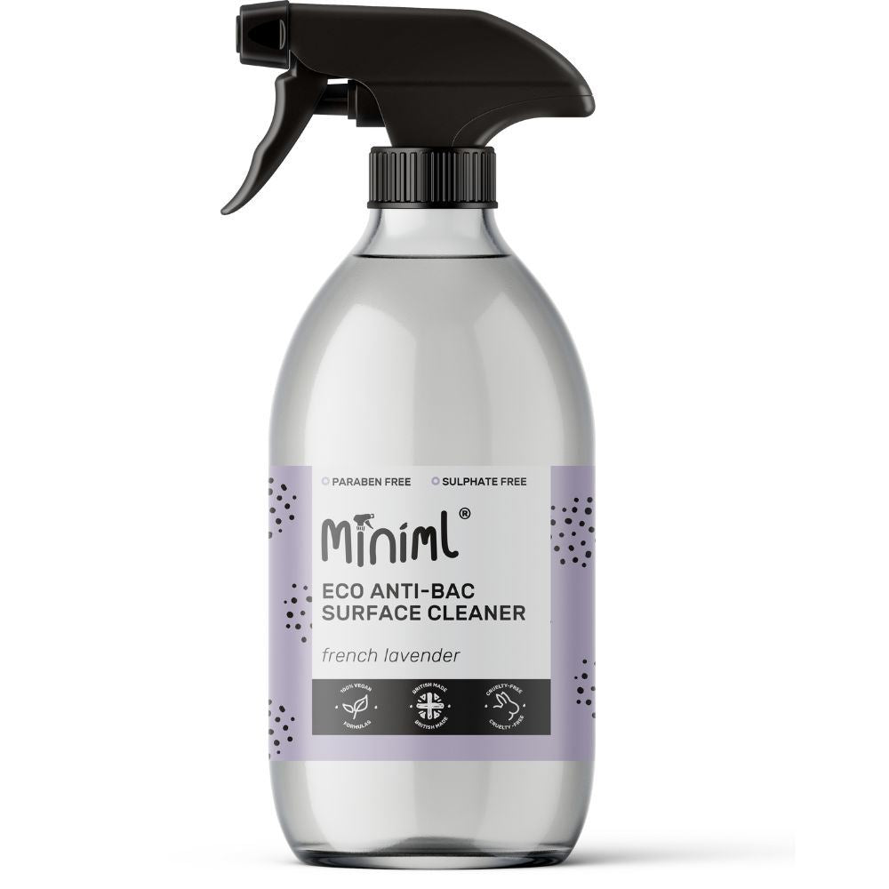 Miniml Natural Anti-Surface Cleaner Lavender in a 500ml Glass Bottle