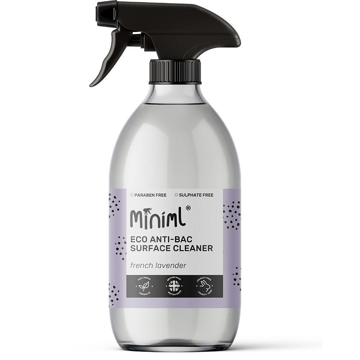 Miniml Natural Anti-Surface Cleaner Lavender in a 500ml Glass Bottle