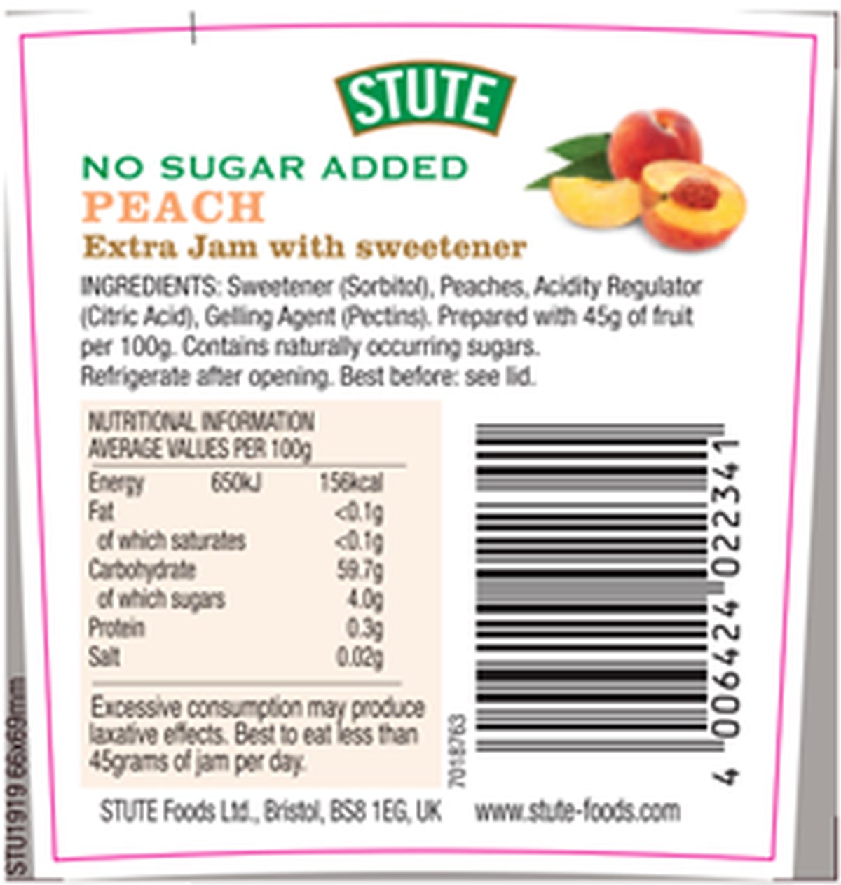 Stute No Sugar Added Peach Jam 430g - 2 Pack - image 2