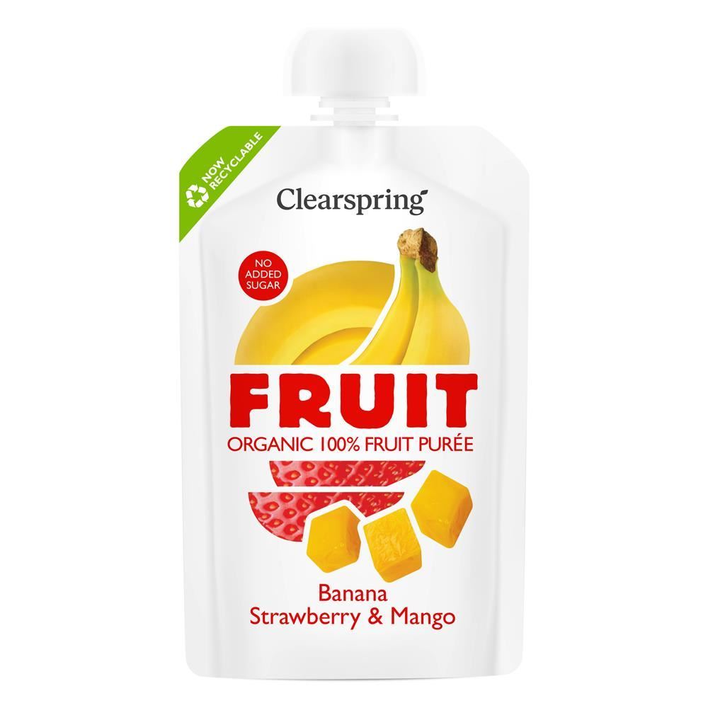 Clearspring Organic FRUIT 100% Fruit Puree Banana Strawberry Mango 100g - 6 Pack