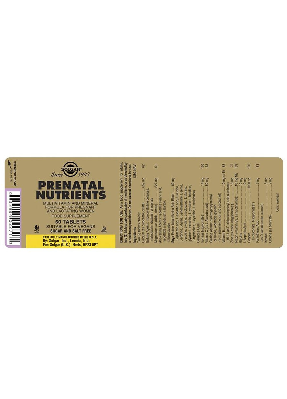 Solgar Prenatal Nutrients - 60 Tablets - image 3